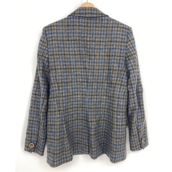 Franco Mirabelli Gray Blue 100% Wool Plaid Collar Blazer Size 10 - Picture 2 of 7